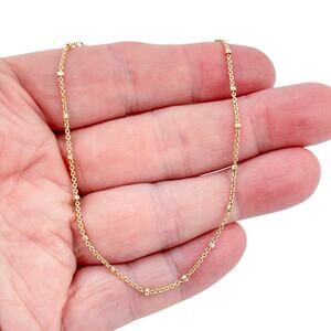 Vintage Sterling Silver 925 Gold Bead Station Anklet 9"-10"